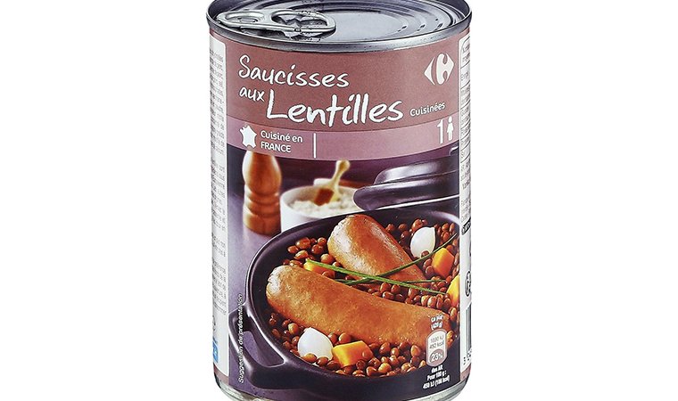 Plat cuisiné saucisses aux lentilles